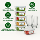 Kit de 15 Potes Herméticos de Vidro a Vácuo + BRINDE: 10 Copos Vidro Aruba